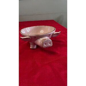 Napa style Ceramic Pig Shaped Bowl With Feet  Rustic Farmhouse Decor Pink Brown
